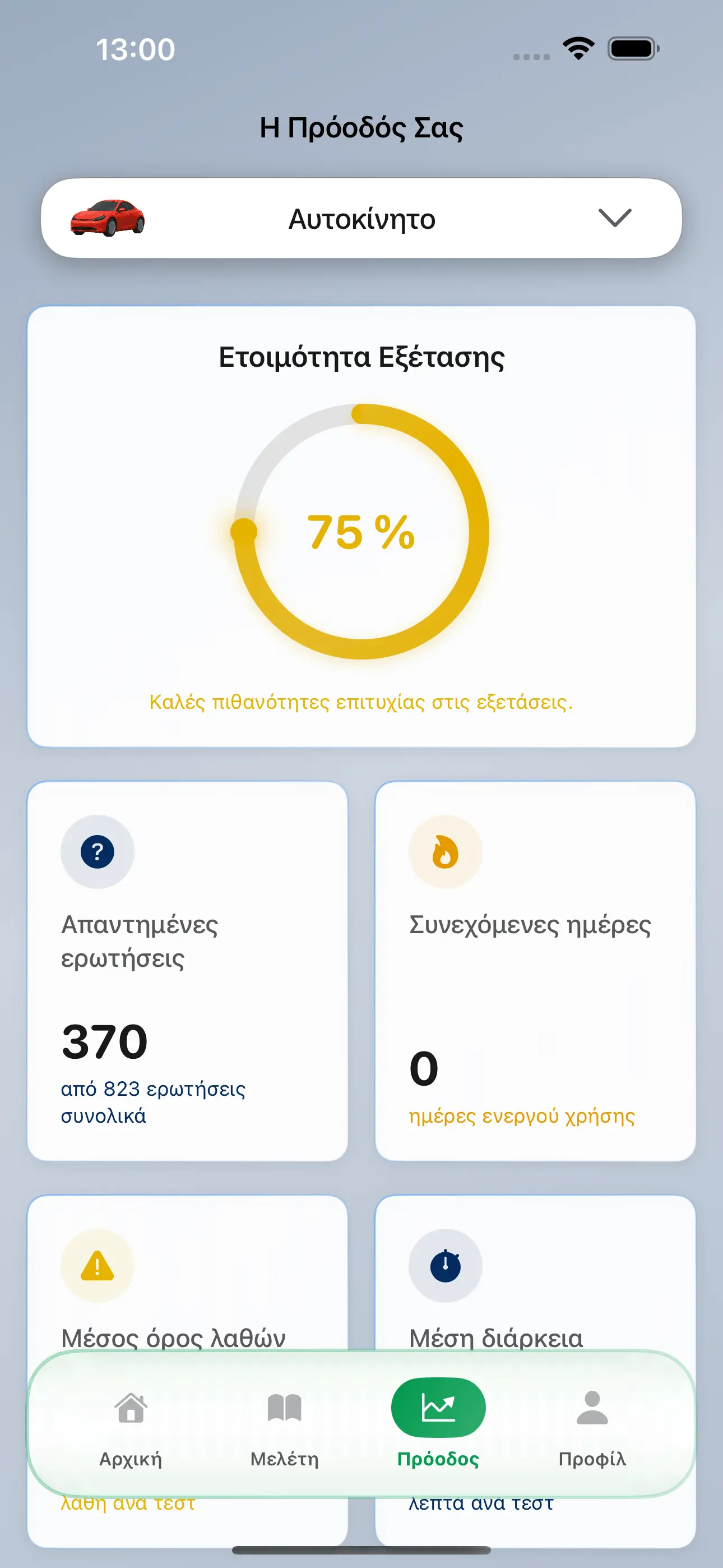 Σελίδα Προόδου και Στατιστικών